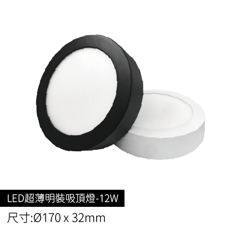 LED超薄明裝吸頂燈-12W(白)