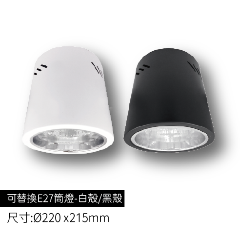 可替換式E27筒燈-220MM-白殼/黑殼
